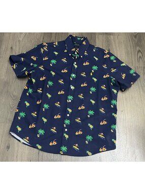 Polo Ralph Lauren Short Sleeve Button Down Shirt L Surfer Pineapple Fish Blue